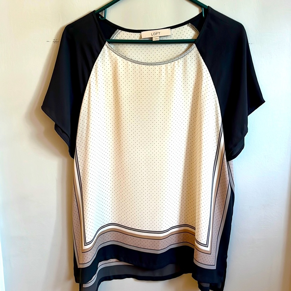 Loft Navy Polkadot Blouse, L